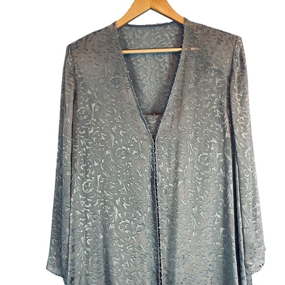 Cameron Blake by Mon Cheri Silk Tiered Midi Dress Jacket Beaded Silver Size 18 - Picture 2 of 6